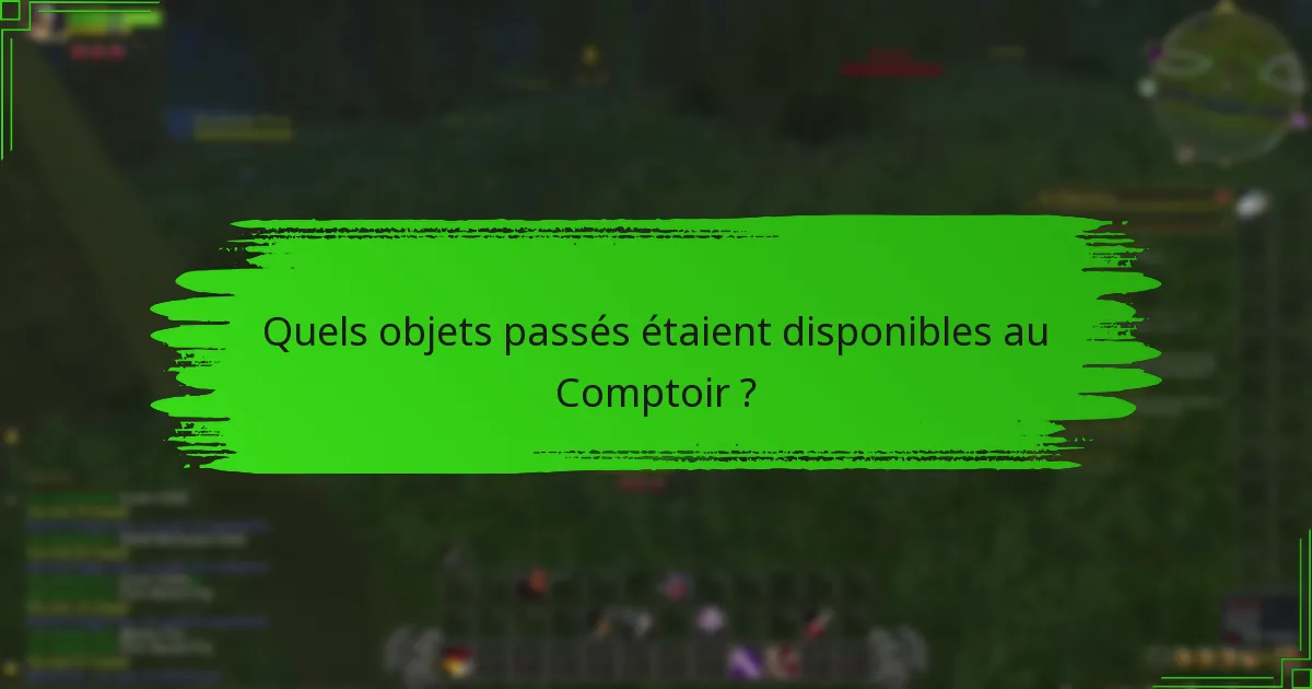 Quels objets passés étaient disponibles au Comptoir ?